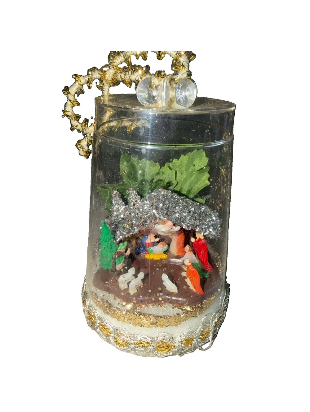 Christmas Nativity Ornament Handmade Vintage 1970Kitsch Kitschy Whimsy Upcycled